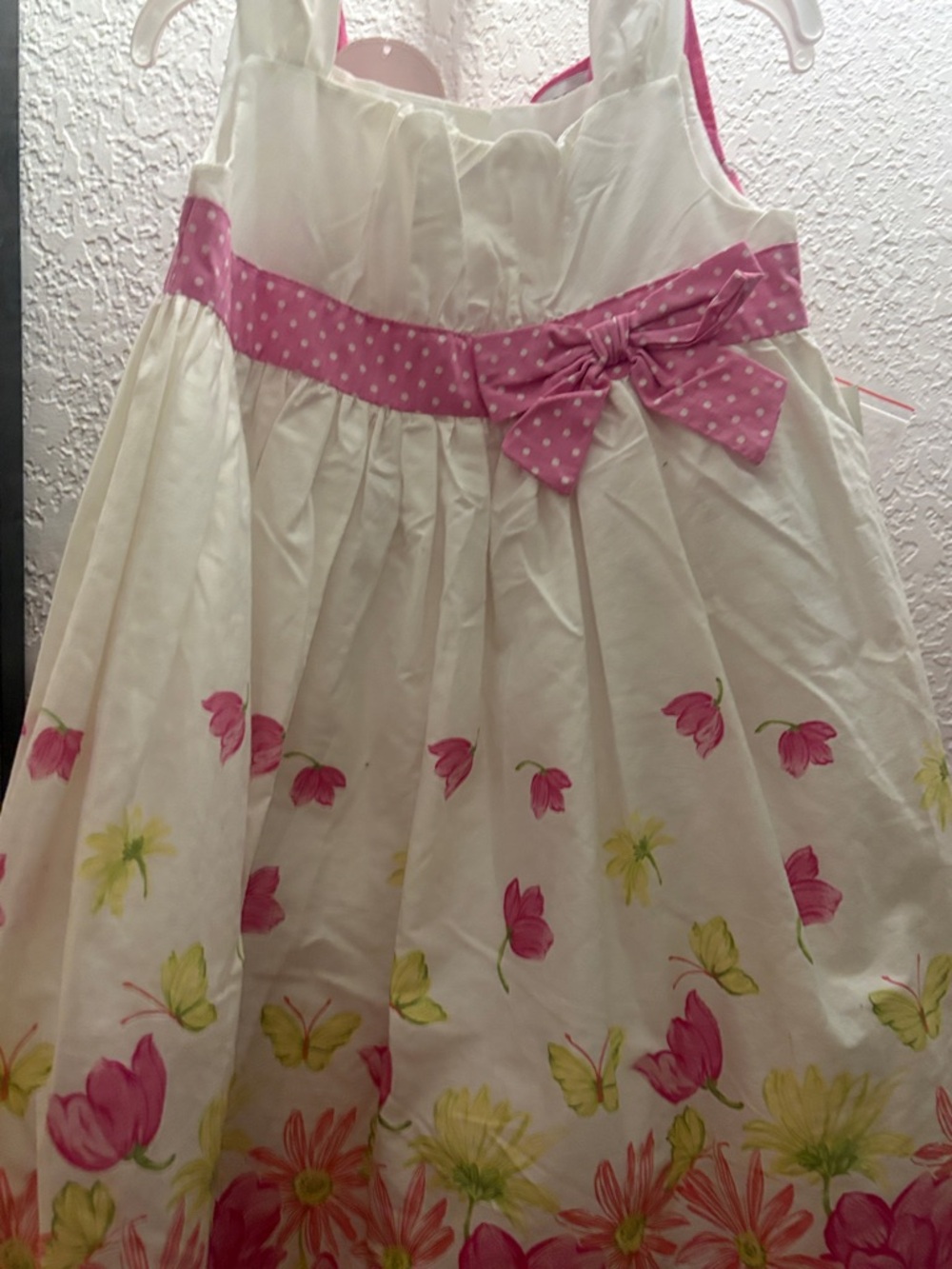 Maggie & Zoe White Sundress with Pink Polka Dot Belt and Floral Print
